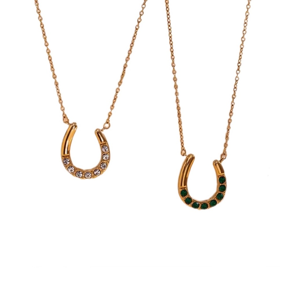 CZ Lucky Horseshoe Necklace Stainless Steel